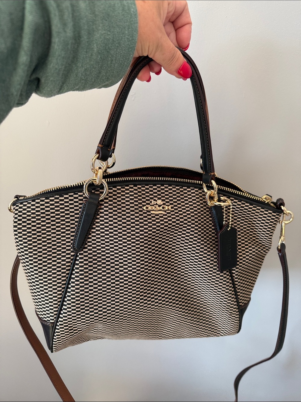Coach Black & Cream Woven Signature Shoulder Bag